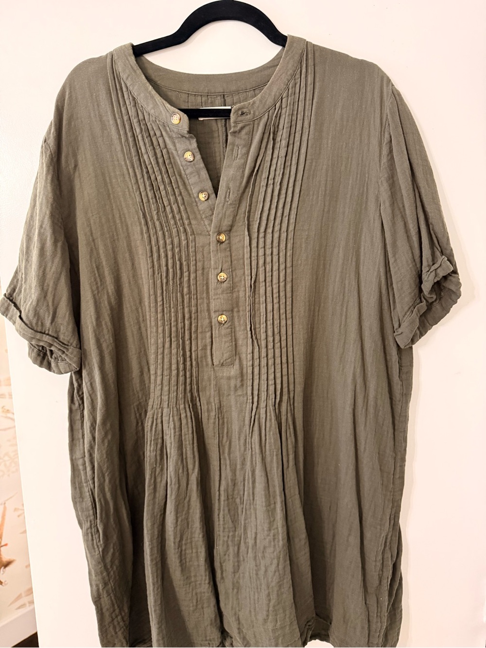Jackson Rowe Olive Green Pintuck Button-Front Tunic